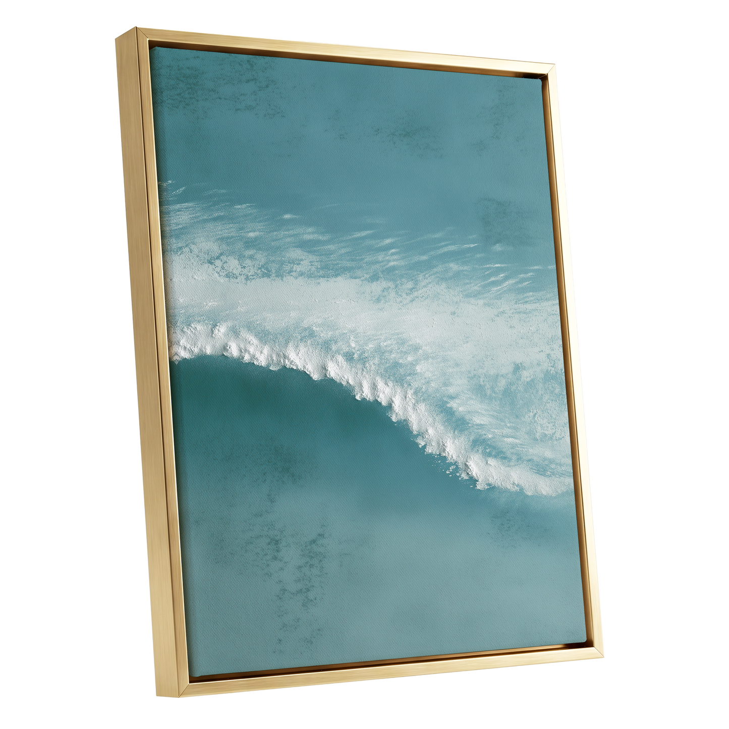 Tidal Hush, blue, green, white nature wall art shown as a gold framed canvas wall art