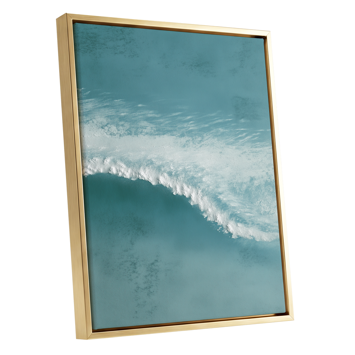 Tidal Hush, blue, green, white nature wall art shown as a gold framed canvas wall art