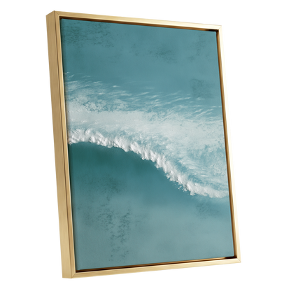 Tidal Hush, blue, green, white nature wall art shown as a gold framed canvas wall art