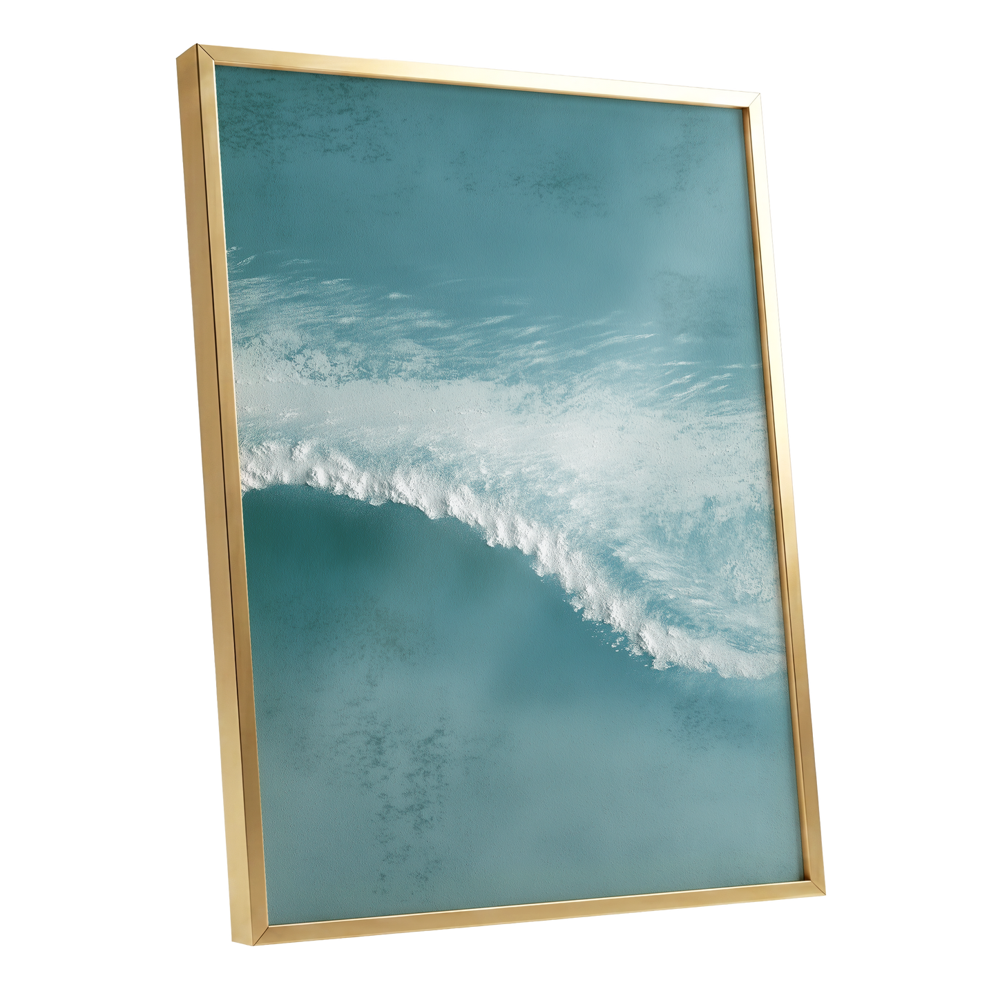 Tidal Hush, blue, green, white nature wall art shown as a gold framed poster wall art print