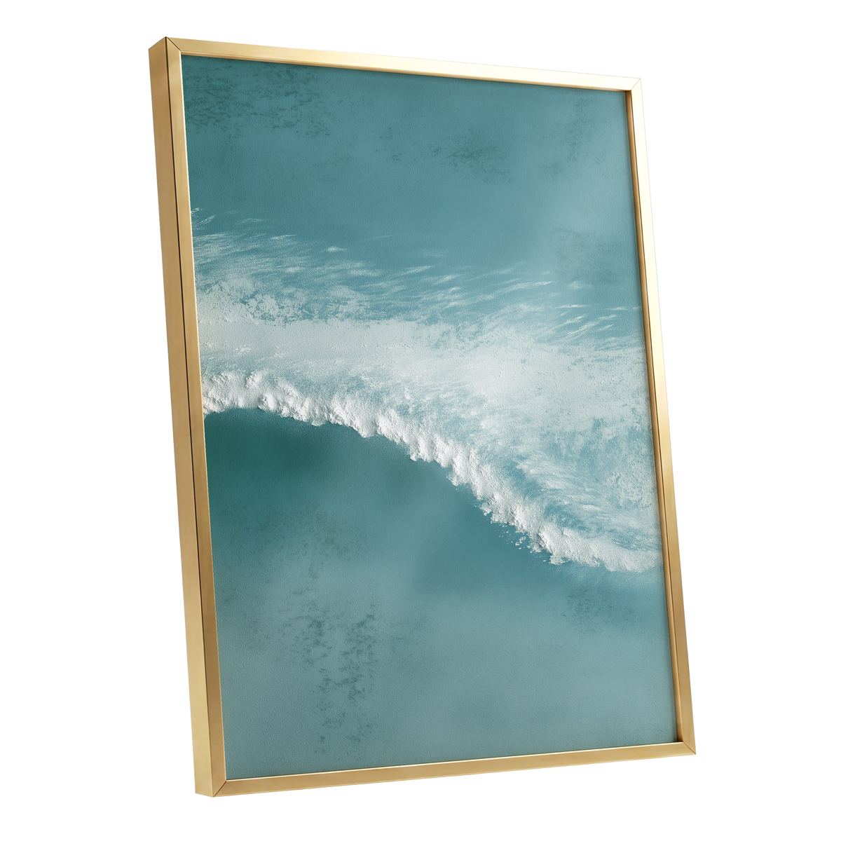 Tidal Hush, blue, green, white nature wall art shown as a gold framed poster wall art print