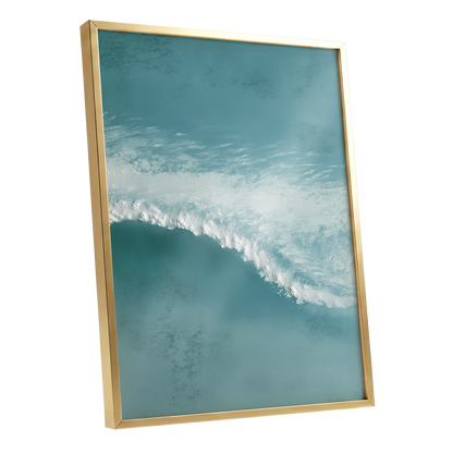 Tidal Hush, blue, green, white nature wall art shown as a gold framed poster wall art print