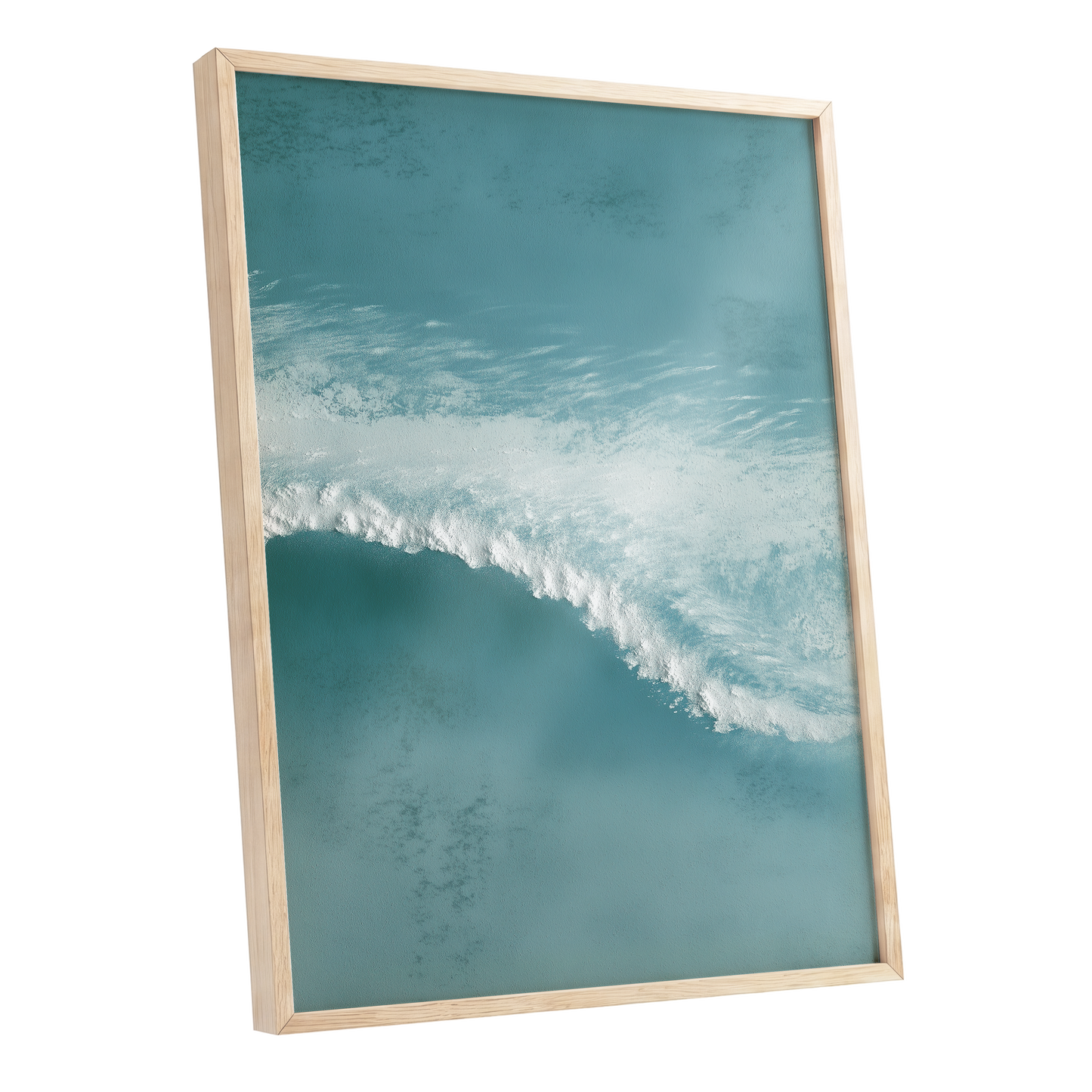 Tidal Hush, blue, green, white nature wall art shown as a oak framed poster wall art print