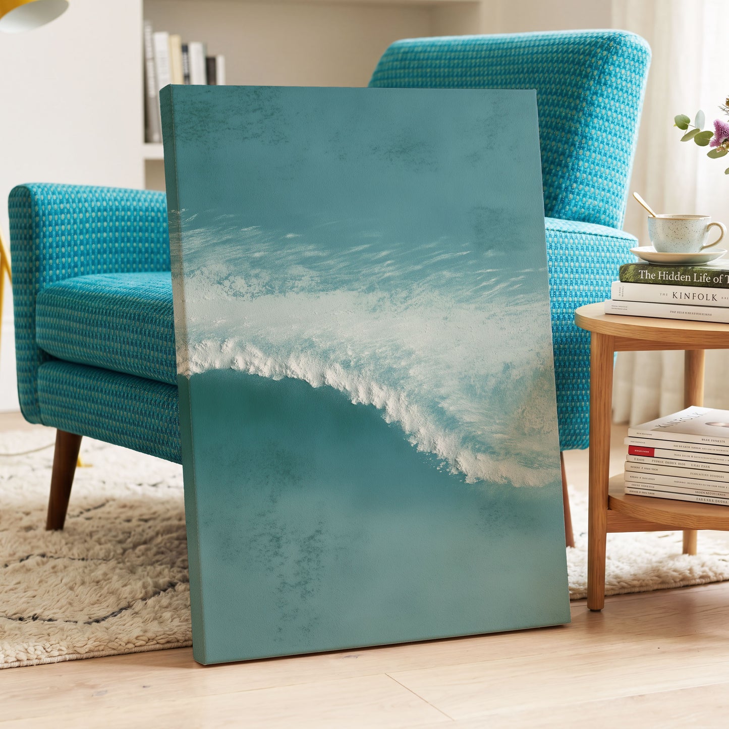 Tidal Hush, blue, green, white nature wall art displayed in a styled interior, gallery view 3