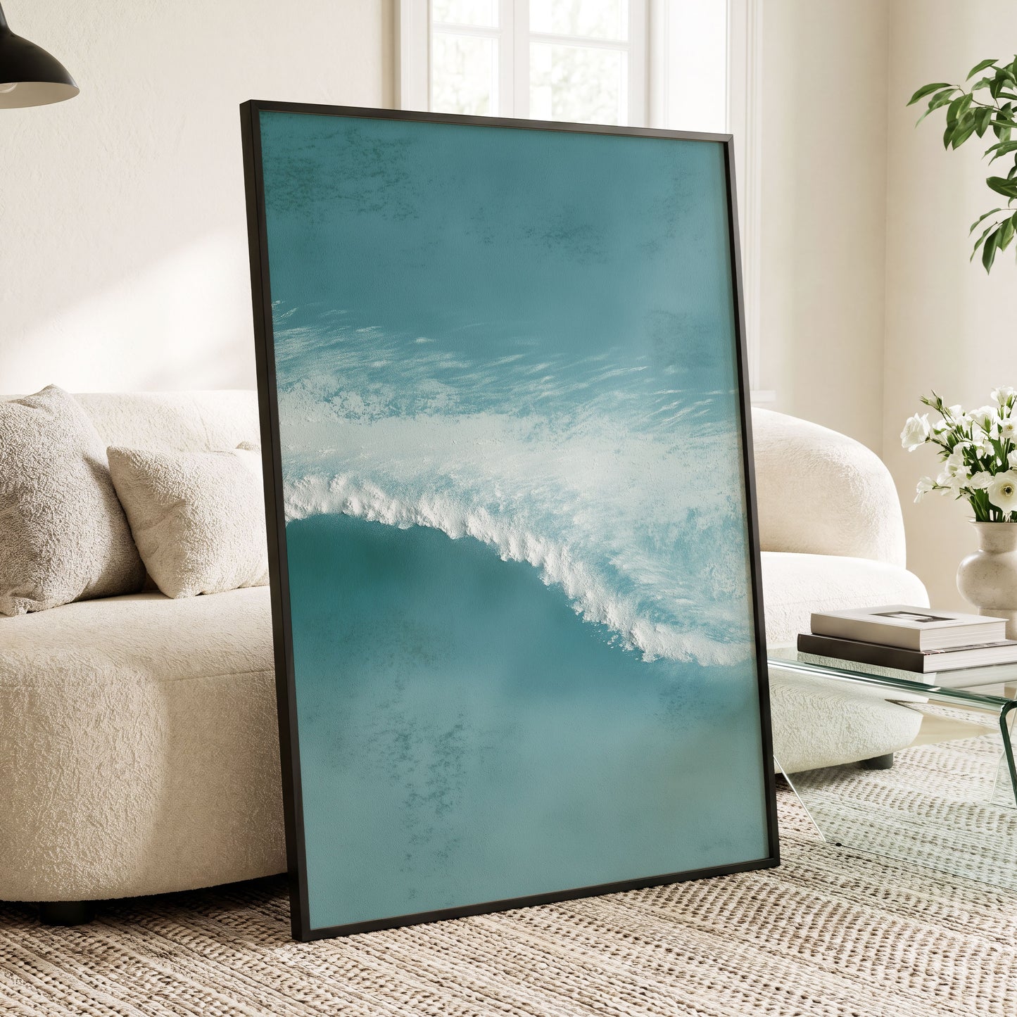 Tidal Hush, blue, green, white nature wall art displayed in a styled interior, gallery view 6