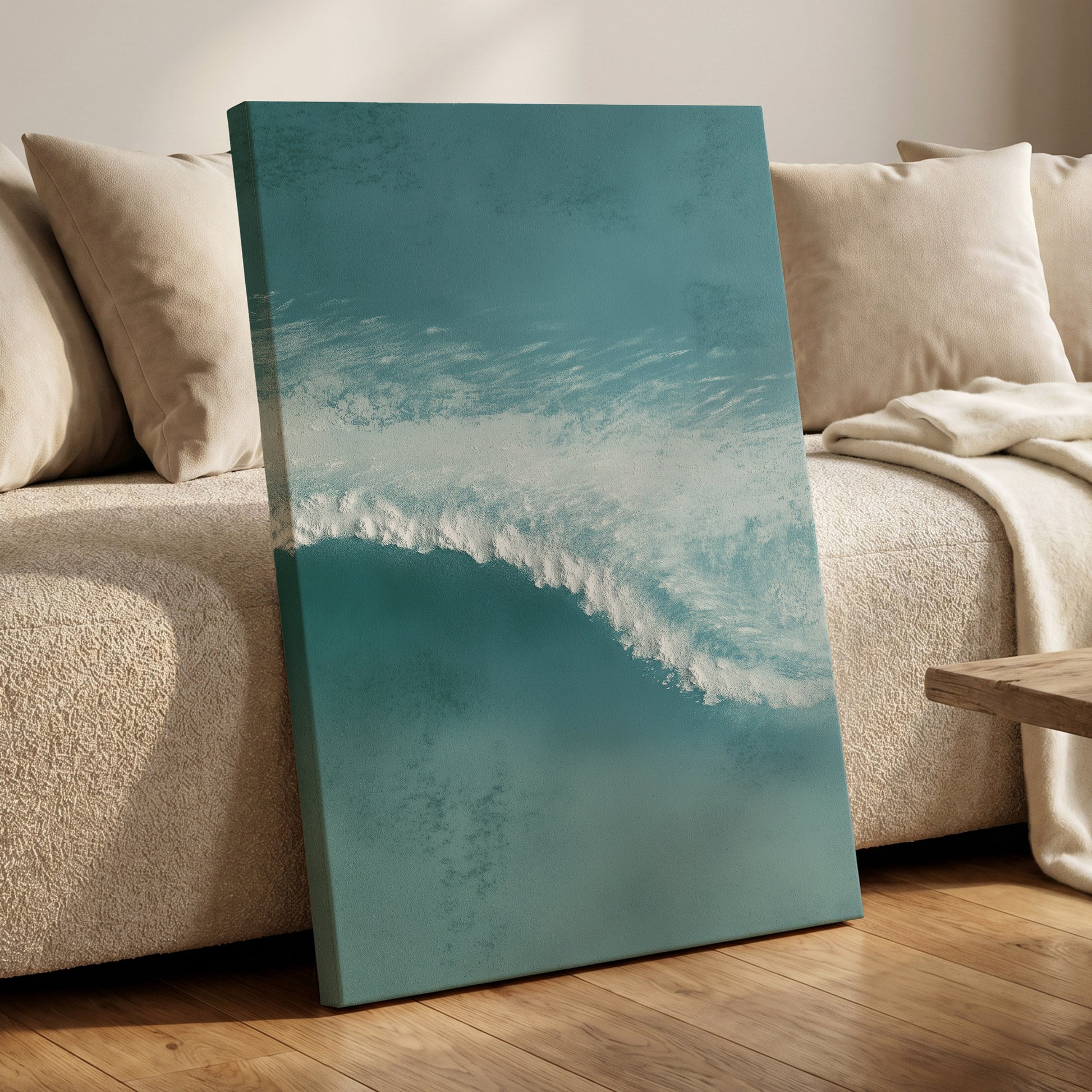 Tidal Hush, blue, green, white nature wall art displayed in a styled interior, gallery view 7
