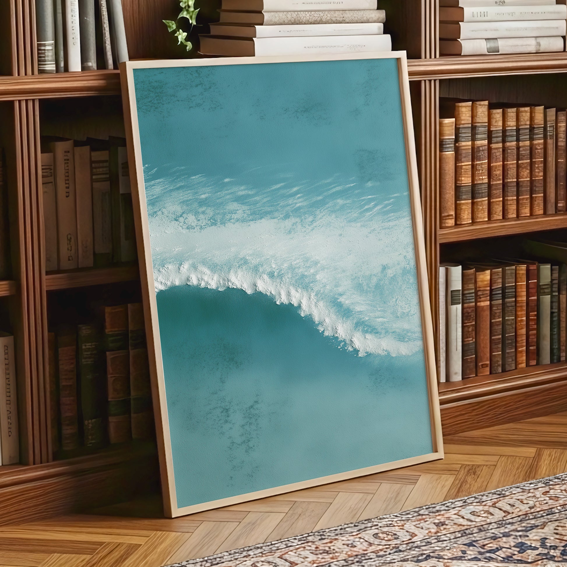 Tidal Hush, blue, green, white nature wall art displayed in a styled interior, gallery view 9