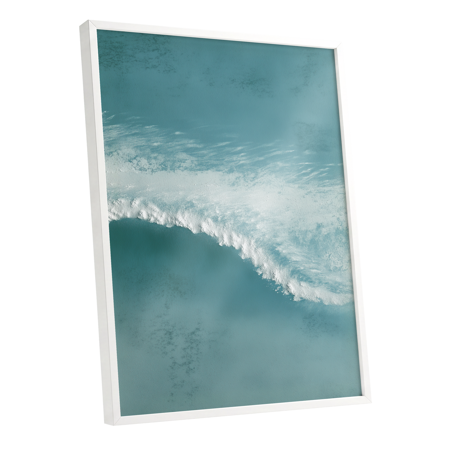 Tidal Hush, blue, green, white nature wall art shown as a white framed poster wall art print