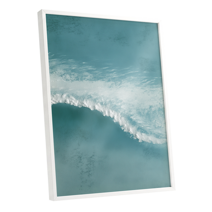 Tidal Hush, blue, green, white nature wall art shown as a white framed poster wall art print