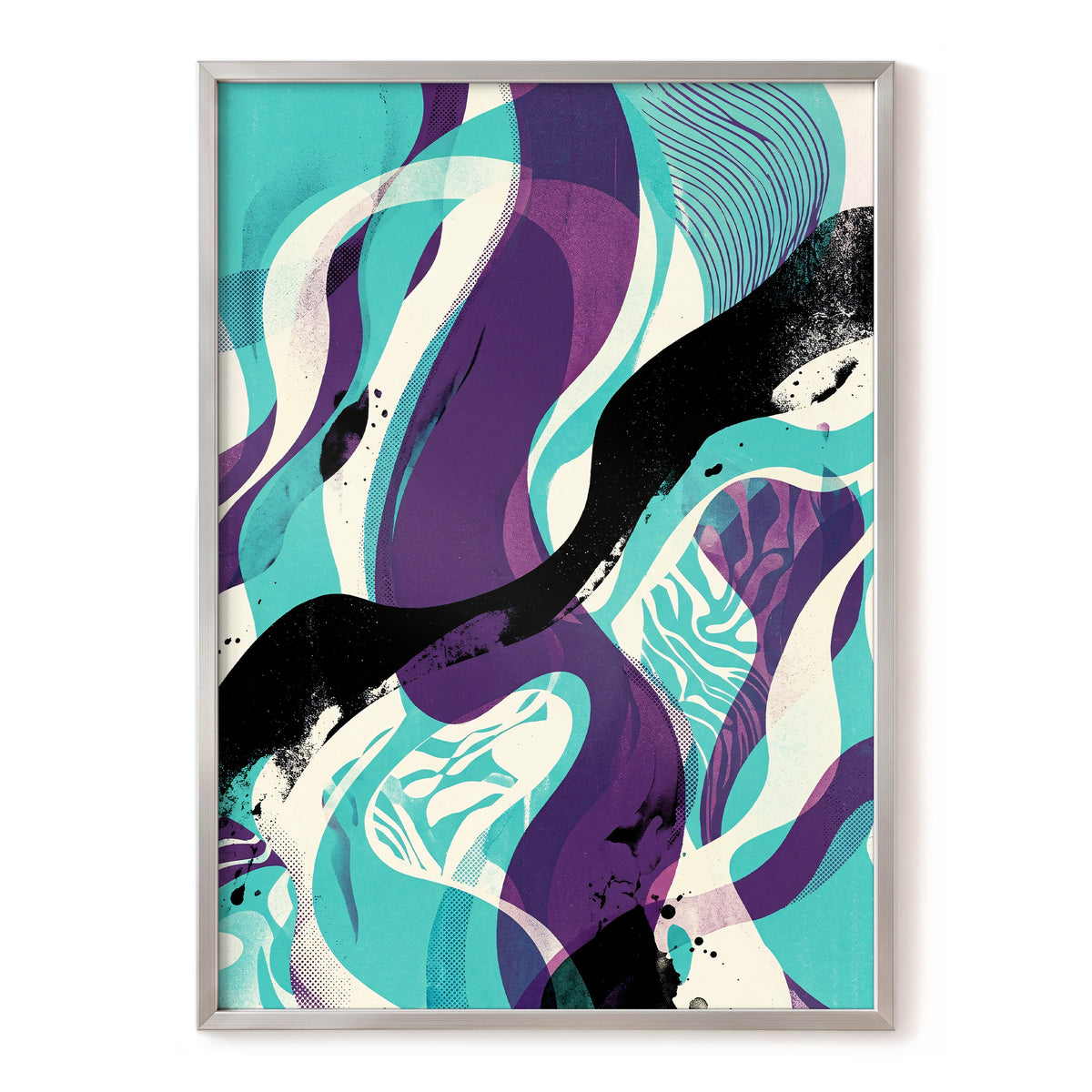 Tidal Intersections, green, purple, black abstract wall art, front artwork view