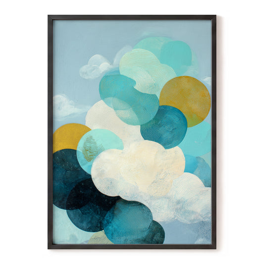 Tidal Pebble Drift, blue, green, white abstract wall art, front artwork view