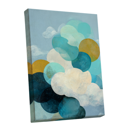 Tidal Pebble Drift, blue, green, white abstract wall art shown as a stretched canvas wall art
