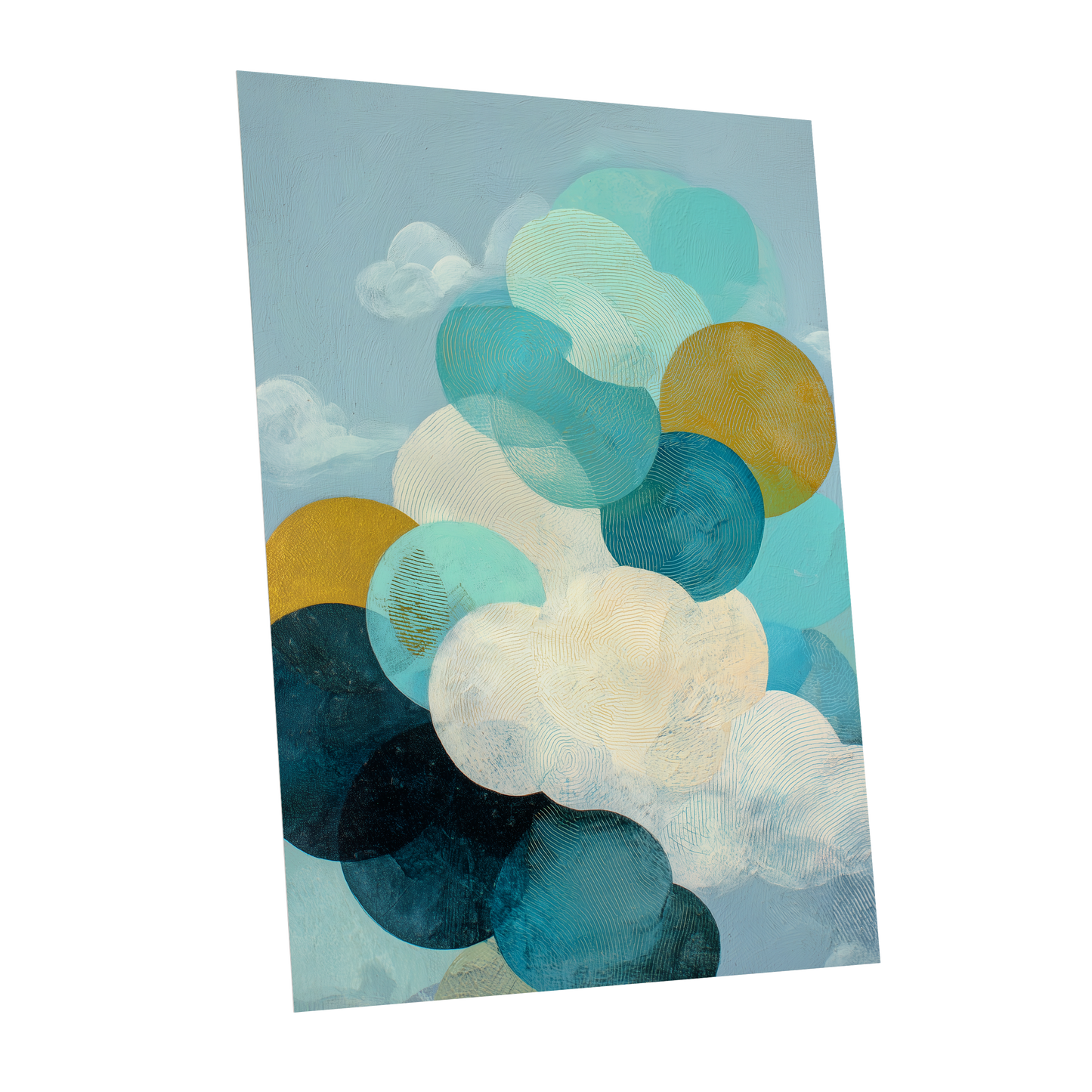 Tidal Pebble Drift, blue, green, white abstract wall art shown as a unframed poster wall art print