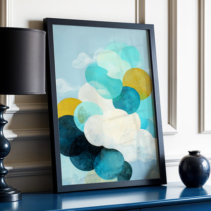 Tidal Pebble Drift, blue, green, white abstract wall art displayed in a styled interior, gallery view 2