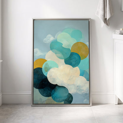 Tidal Pebble Drift, blue, green, white abstract wall art displayed in a styled interior, gallery view 4