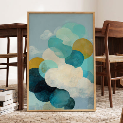 Tidal Pebble Drift, blue, green, white abstract wall art displayed in a styled interior, gallery view 6