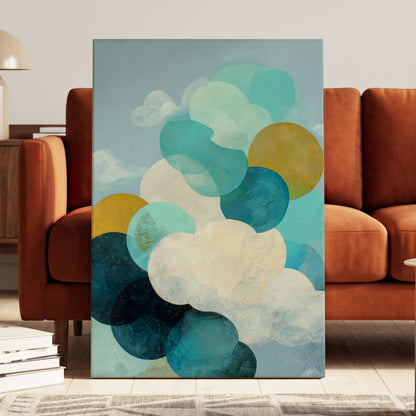 Tidal Pebble Drift, blue, green, white abstract wall art displayed in a styled interior, gallery view 7