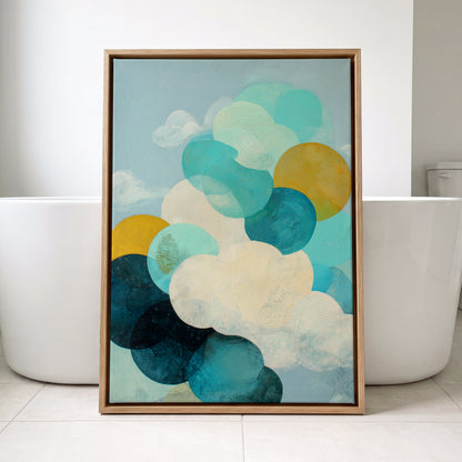Tidal Pebble Drift, blue, green, white abstract wall art displayed in a styled interior, gallery view 8