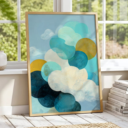 Tidal Pebble Drift, blue, green, white abstract wall art displayed in a styled interior, gallery view 9