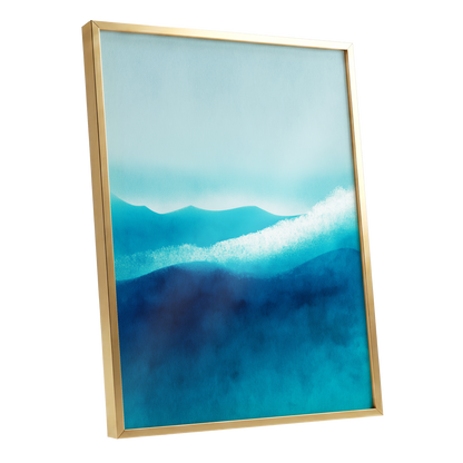Tidal Quiet, blue, green, white nature wall art shown as a gold framed poster wall art print