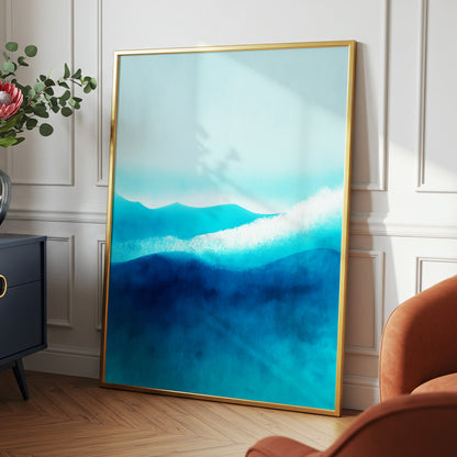 Tidal Quiet, blue, green, white nature wall art displayed in a styled interior, gallery view 2