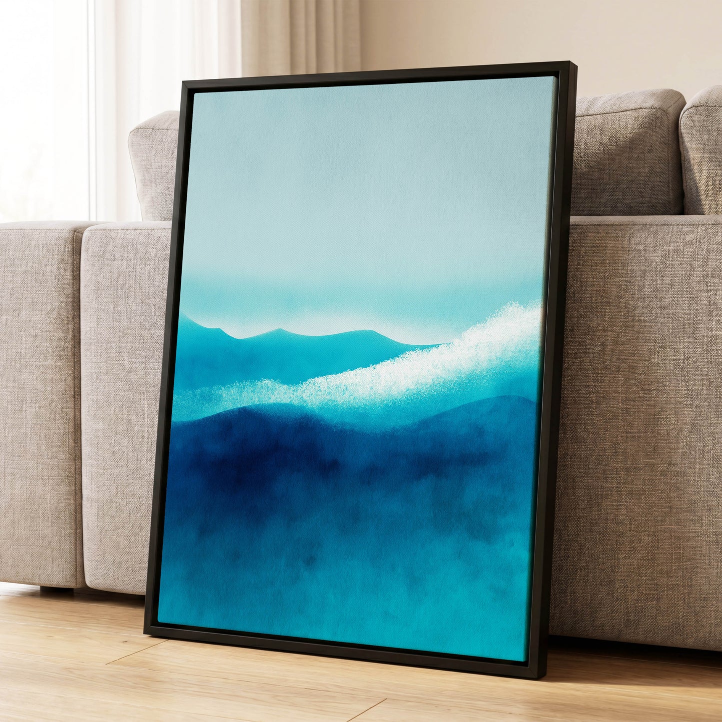 Tidal Quiet, blue, green, white nature wall art displayed in a styled interior, gallery view 4