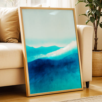 Tidal Quiet, blue, green, white nature wall art displayed in a styled interior, gallery view 6