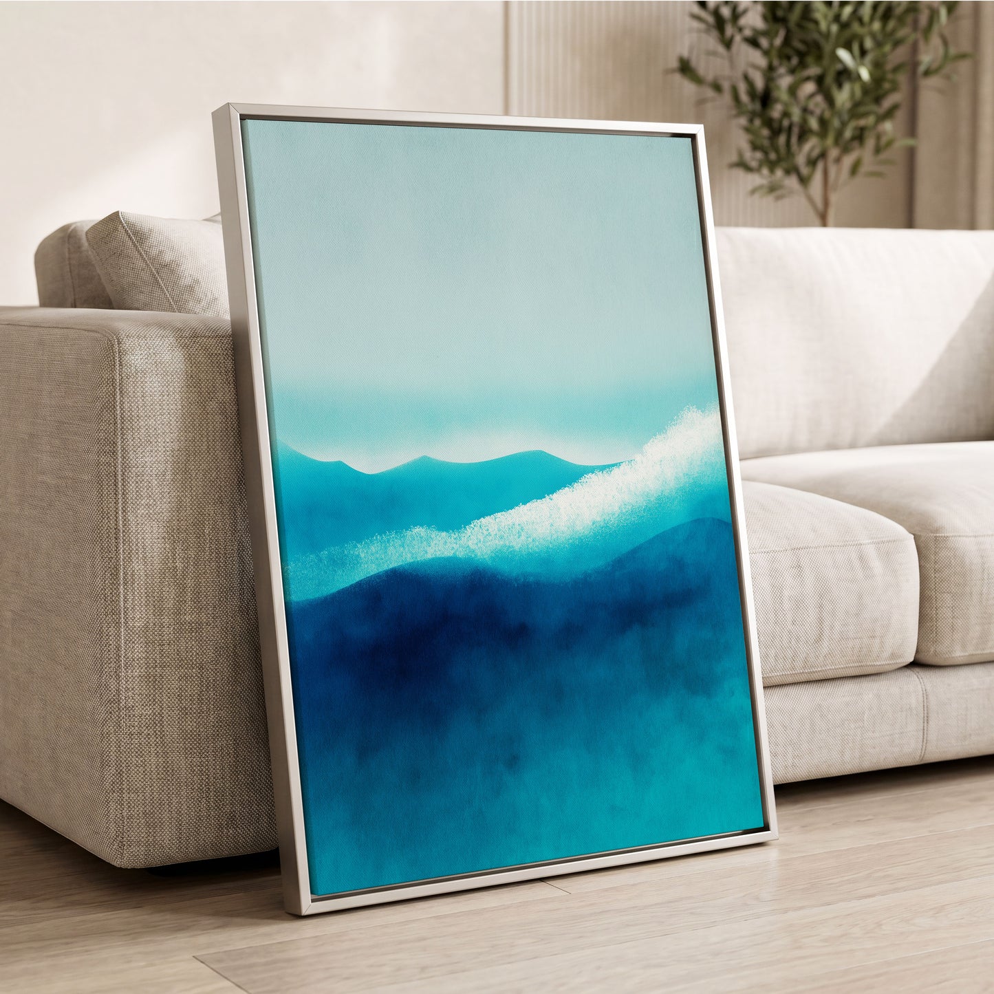Tidal Quiet, blue, green, white nature wall art displayed in a styled interior, gallery view 8