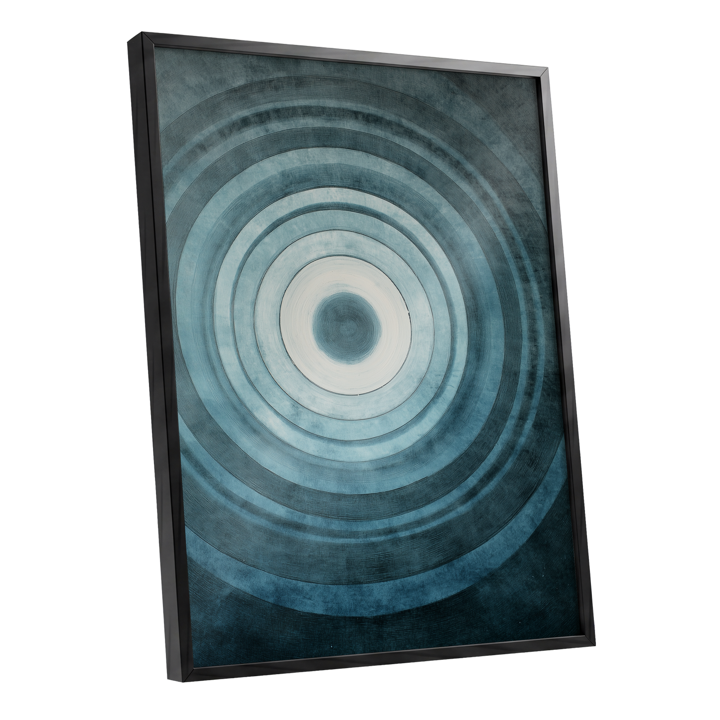 Tidal Resonance, blue, black, white minimalist wall art shown as a black framed poster wall art print