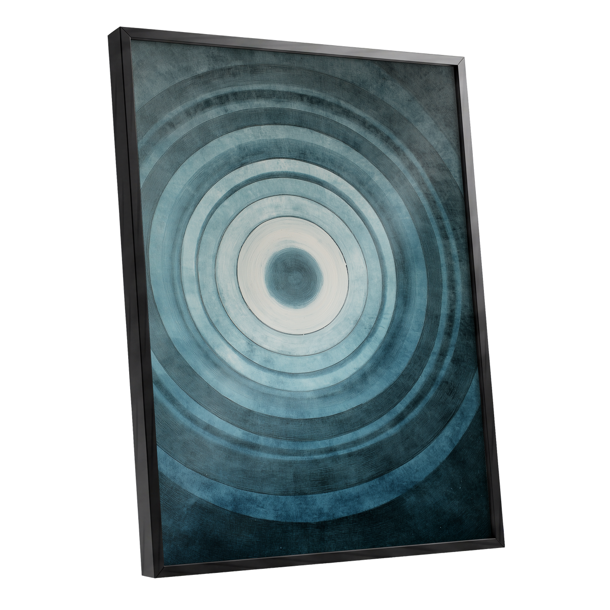 Tidal Resonance, blue, black, white minimalist wall art shown as a black framed poster wall art print