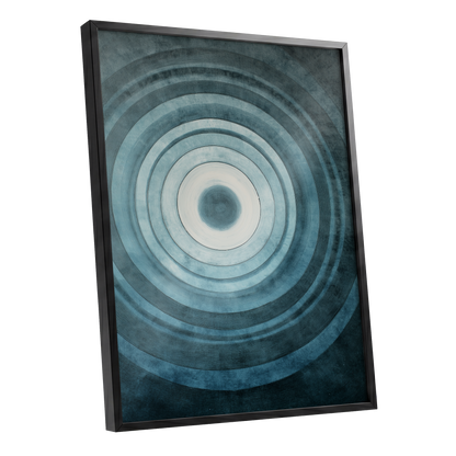 Tidal Resonance, blue, black, white minimalist wall art shown as a black framed poster wall art print