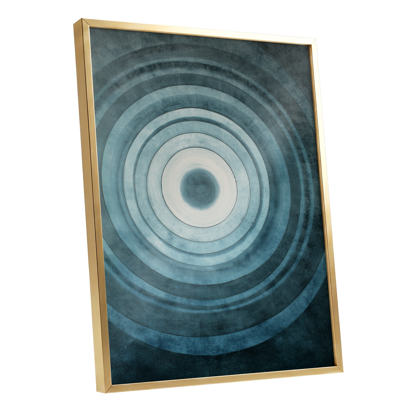 Tidal Resonance, blue, black, white minimalist wall art shown as a gold framed poster wall art print