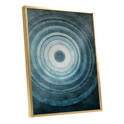 Tidal Resonance, blue, black, white minimalist wall art shown as a gold framed poster wall art print