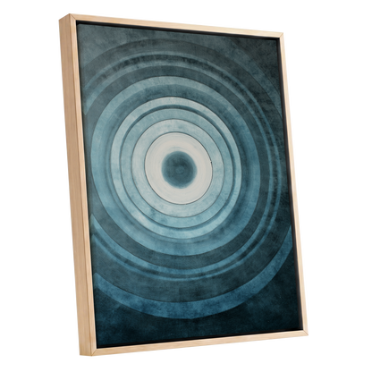Tidal Resonance, blue, black, white minimalist wall art shown as a oak framed canvas wall art