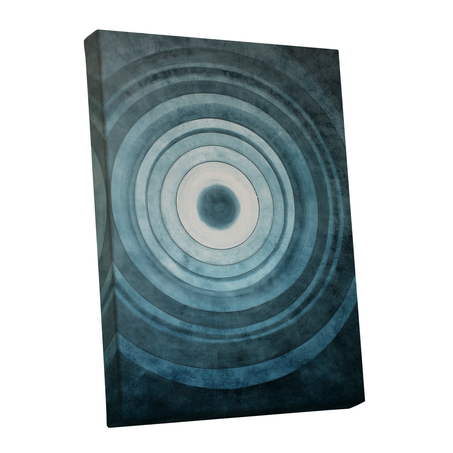 Tidal Resonance, blue, black, white minimalist wall art shown as a stretched canvas wall art