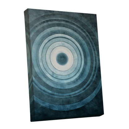Tidal Resonance, blue, black, white minimalist wall art shown as a stretched canvas wall art