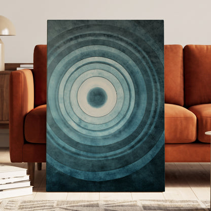 Tidal Resonance, blue, black, white minimalist wall art displayed in a styled interior, gallery view 3