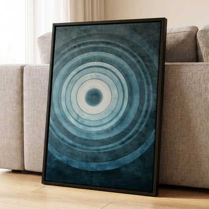 Tidal Resonance, blue, black, white minimalist wall art displayed in a styled interior, gallery view 4