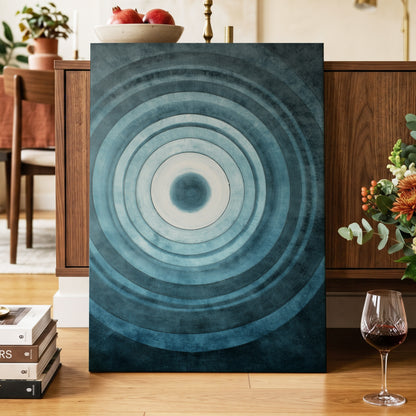 Tidal Resonance, blue, black, white minimalist wall art displayed in a styled interior, gallery view 7