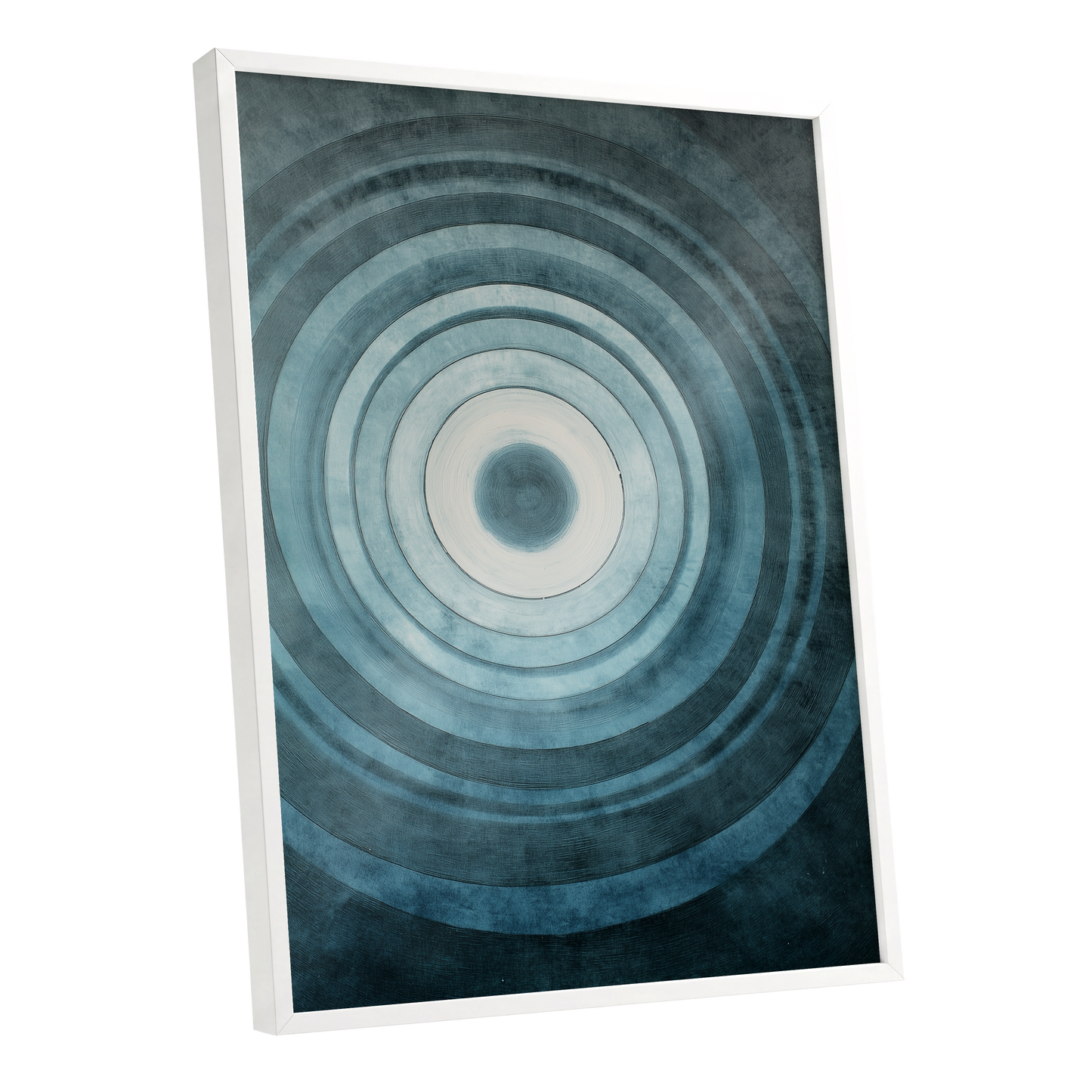 Tidal Resonance, blue, black, white minimalist wall art shown as a white framed poster wall art print