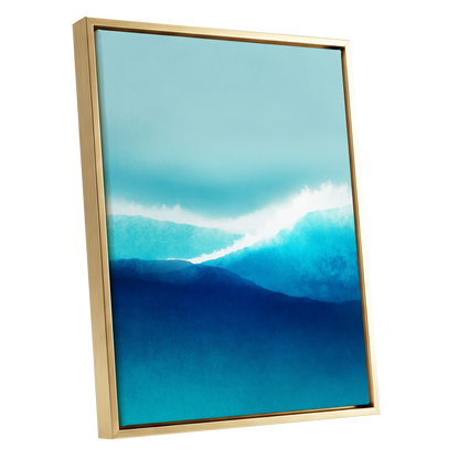 Tidal Reverie, blue, white, green nature wall art shown as a gold framed canvas wall art