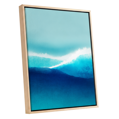 Tidal Reverie, blue, white, green nature wall art shown as a oak framed canvas wall art
