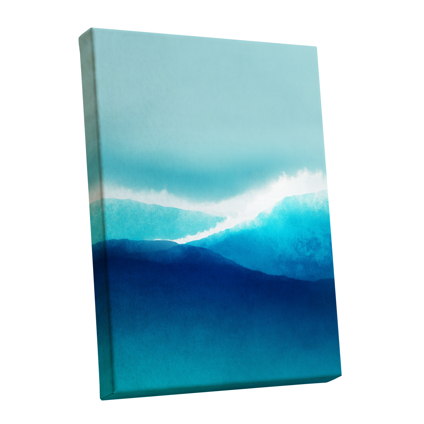 Tidal Reverie, blue, white, green nature wall art shown as a stretched canvas wall art