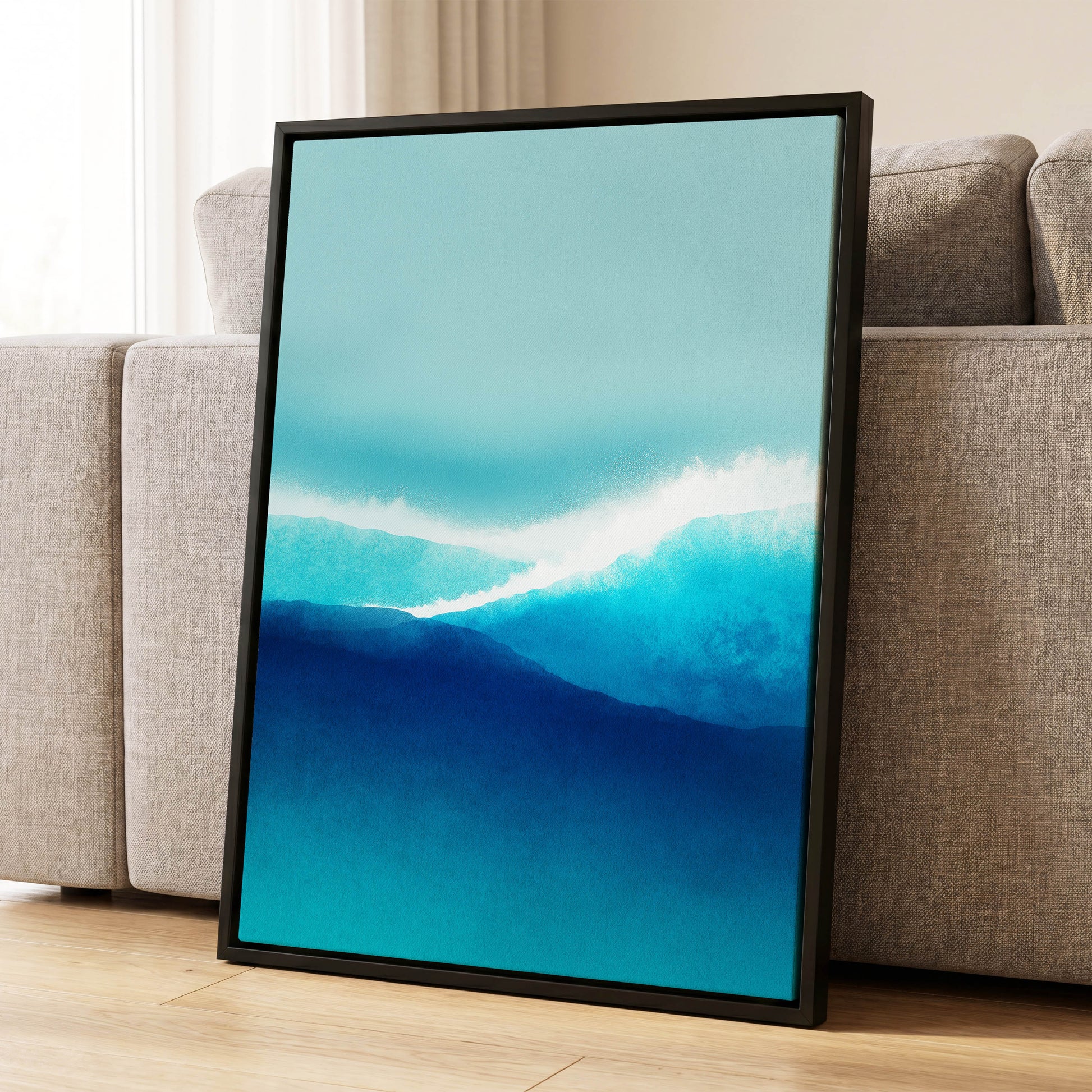 Tidal Reverie, blue, white, green nature wall art displayed in a styled interior, gallery view 4