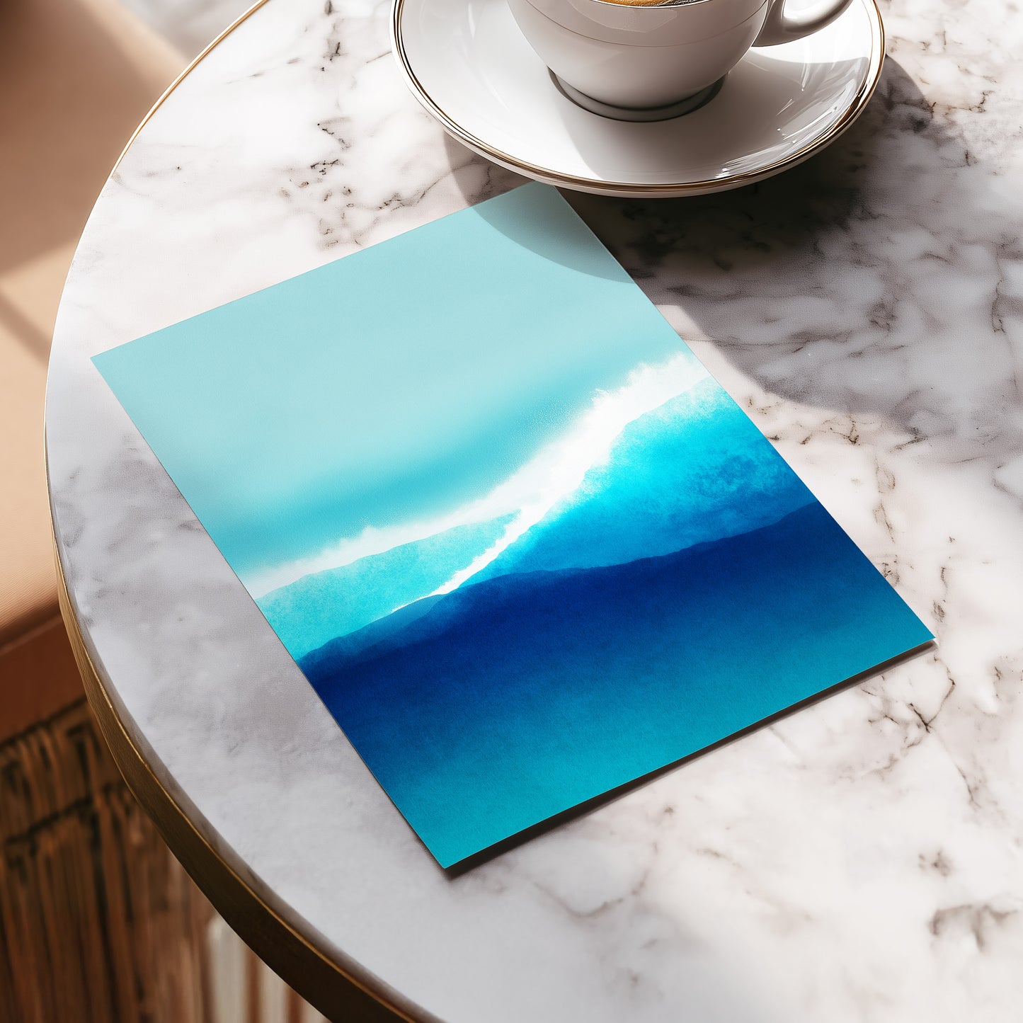 Tidal Reverie, blue, white, green nature wall art displayed in a styled interior, gallery view 5