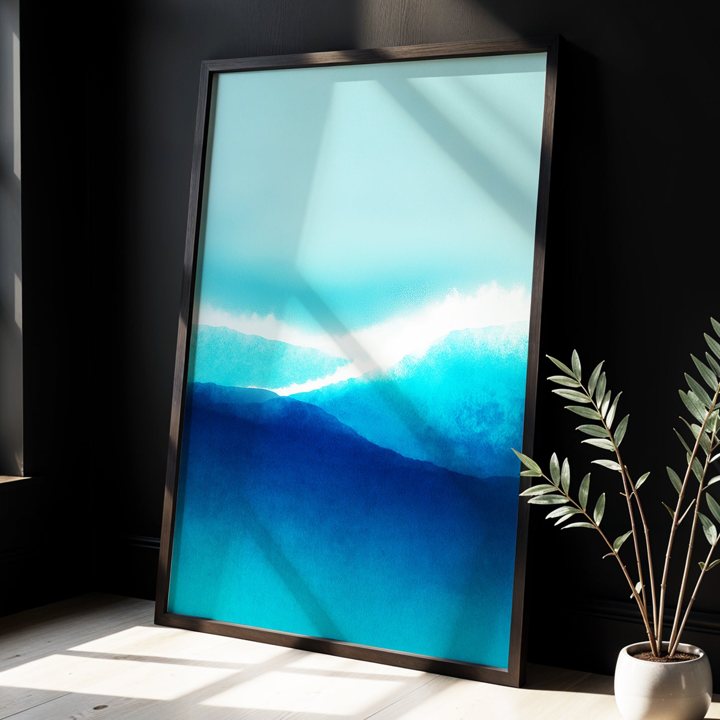 Tidal Reverie, blue, white, green nature wall art displayed in a styled interior, gallery view 6