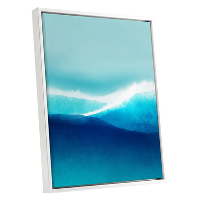 Tidal Reverie, blue, white, green nature wall art shown as a white framed canvas wall art