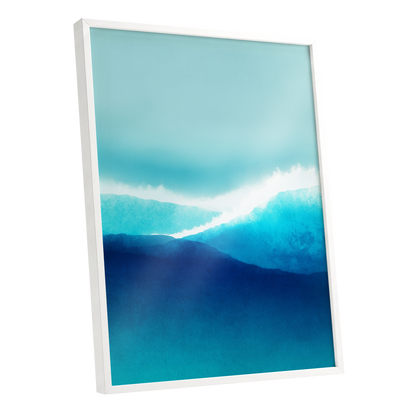 Tidal Reverie, blue, white, green nature wall art shown as a white framed poster wall art print