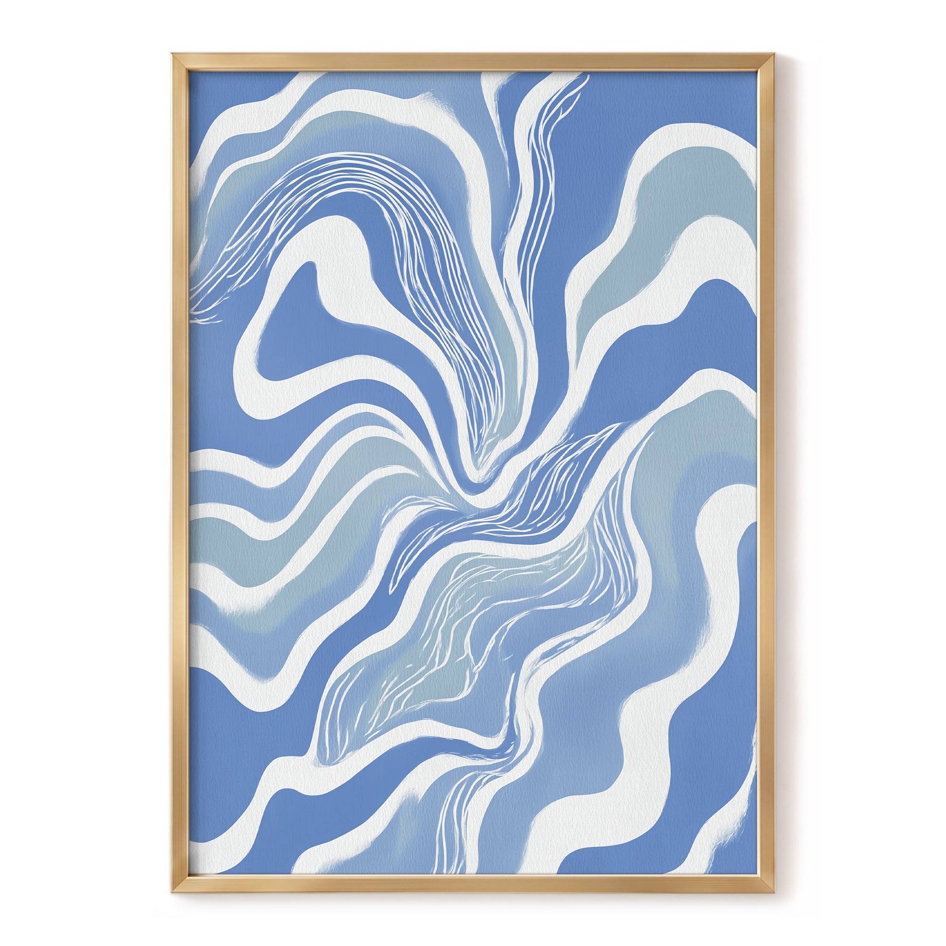 Tidal Ribbons, blue, white, gray abstract wall art, front artwork view