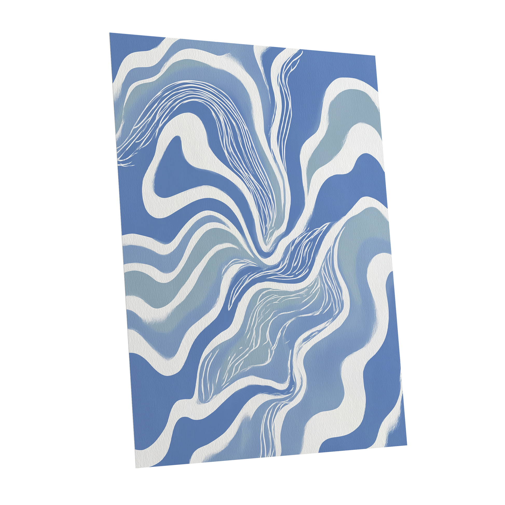 Tidal Ribbons, blue, white, gray abstract wall art shown as a unframed poster wall art print